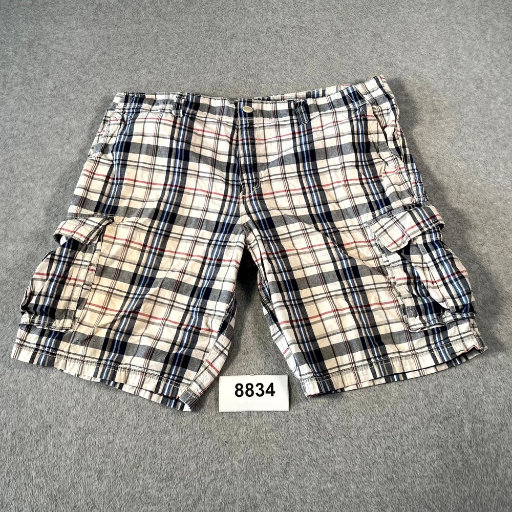 Vintage Y2K Old Navy Cargo Shorts Mens 40 Multicolor Plaid Cotton Flat Front